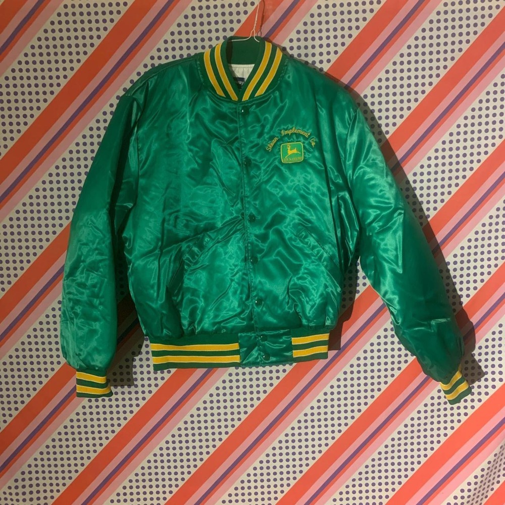 Holloway Vintage 90s John Deere Varsity Bomber Jacket Green Yellow Mens XL